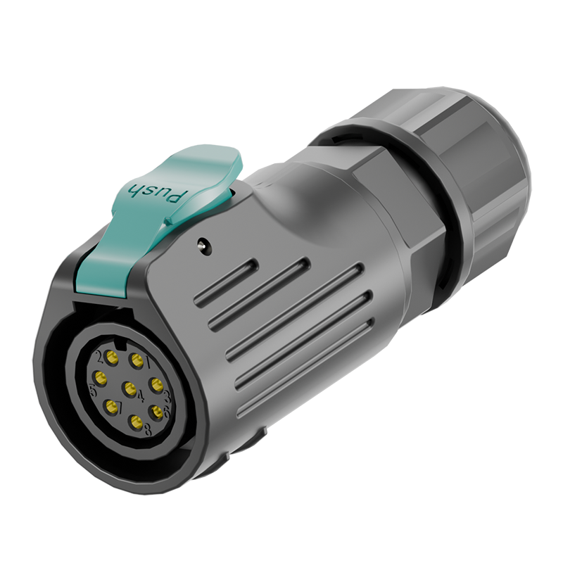 LP-12 plastic plugged into a 2-pin female socket aviation plug connector